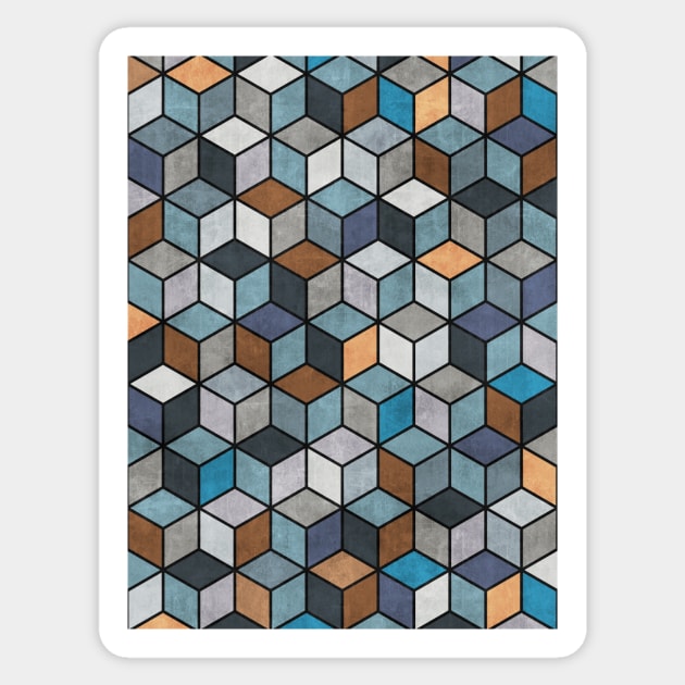 Colorful Concrete Cubes - Blue, Grey, Brown Sticker by ZoltanRatko